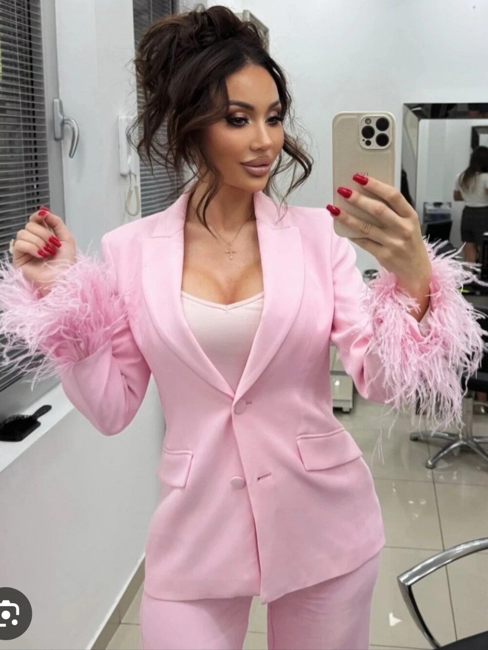 ZARA BLAZER WITH FEATHER CUFFS